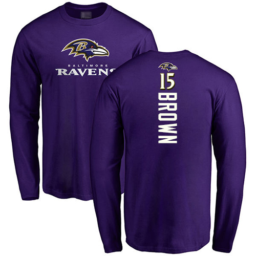 Men Baltimore Ravens Purple Marquise Brown Backer NFL Football 15 Long Sleeve T Shirt